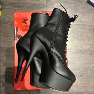 Pleaser Sexier Than Ever Black Faux Leather Black Matte Heels